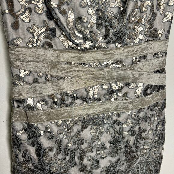 Tadashi Shoji Paillette Embroidered Banded Sheath Dress 4 Lace Sequin Wedding - Picture 6 of 10